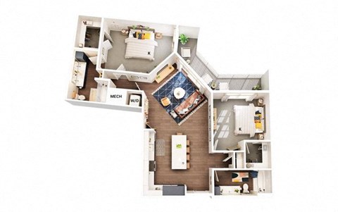 Floor plan for 2 beds, 2 baths, 1212 sqft